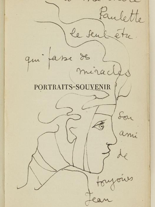 Page de garde dédicacée d'un livre de Jean Cocteau