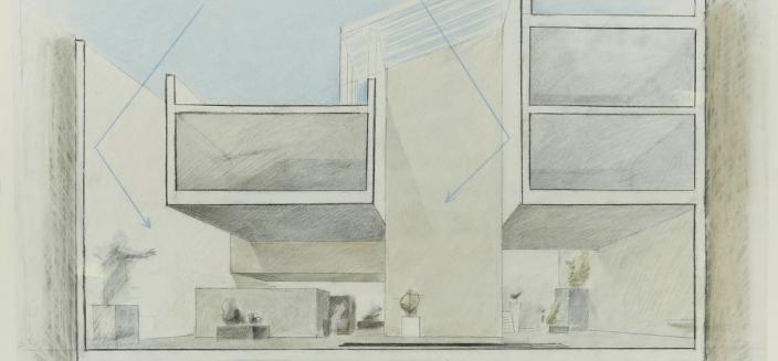 Christian de Portzamparc, Coupe de l'aile moderne, vers 1992, graphite et crayons de couleur sur papier