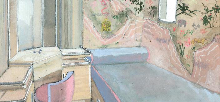 Michel Dufet, Salons de yacht, vers 1933, crayon graphite, aquarelle et gouache sur papier