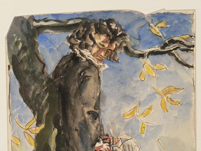 Antoine Bourdelle, Beethoven, crayon à la mine de plomb et aquarelle sur papier ayant fait fonction d'enveloppe de courrier CC0 Musée Bourdelle / Paris Musées